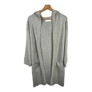 Cecil Mcbee Womens size Medium Open Knit Long Line Hooded Cardigan Gray